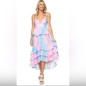 BuddyLove Georgia Ruffled Tiered Sleeveless High-Low Dress- Cotton Candy XS
